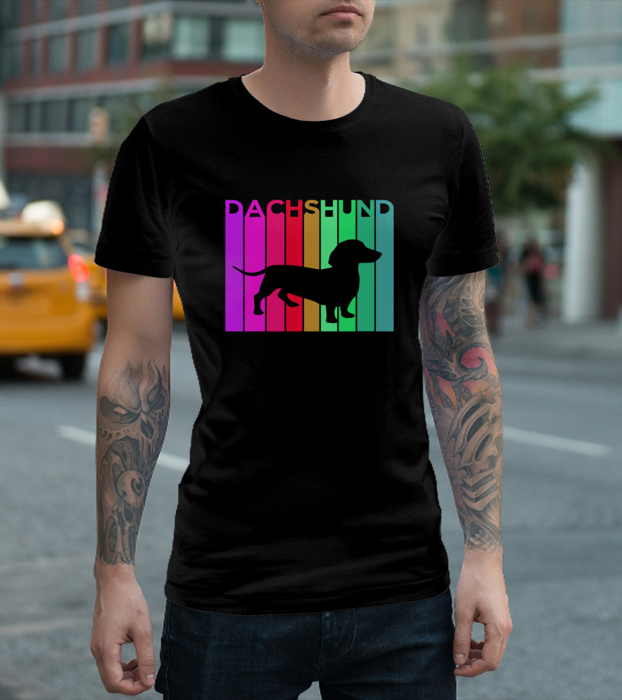 Dachshund Silhouette With Colorful Rainbow Stripes For Dog Lovers T-Shirt