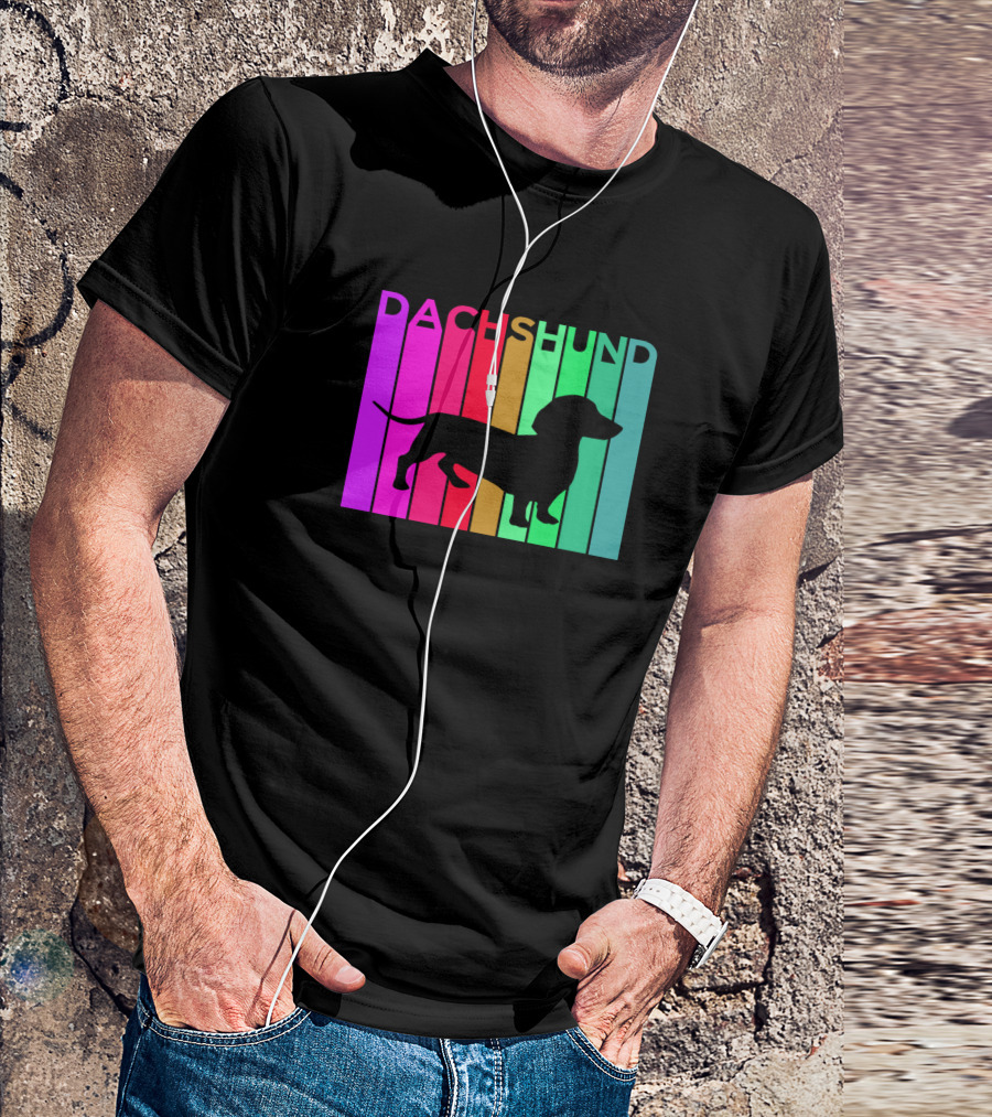 Dachshund Silhouette With Colorful Rainbow Stripes For Dog Lovers T-Shirt