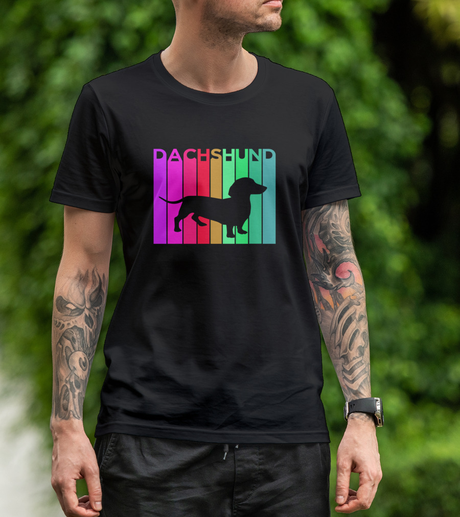 Dachshund Silhouette With Colorful Rainbow Stripes For Dog Lovers T-Shirt