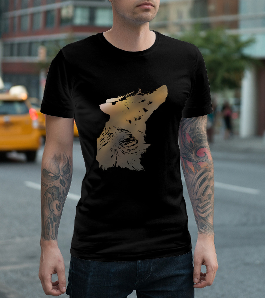 Howling Wolf Head Brown T-Shirt