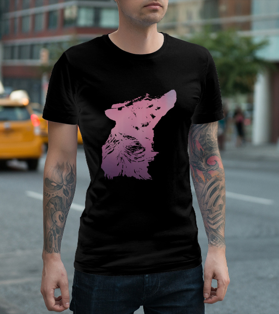 Howling Wolf Head Pink T-Shirt
