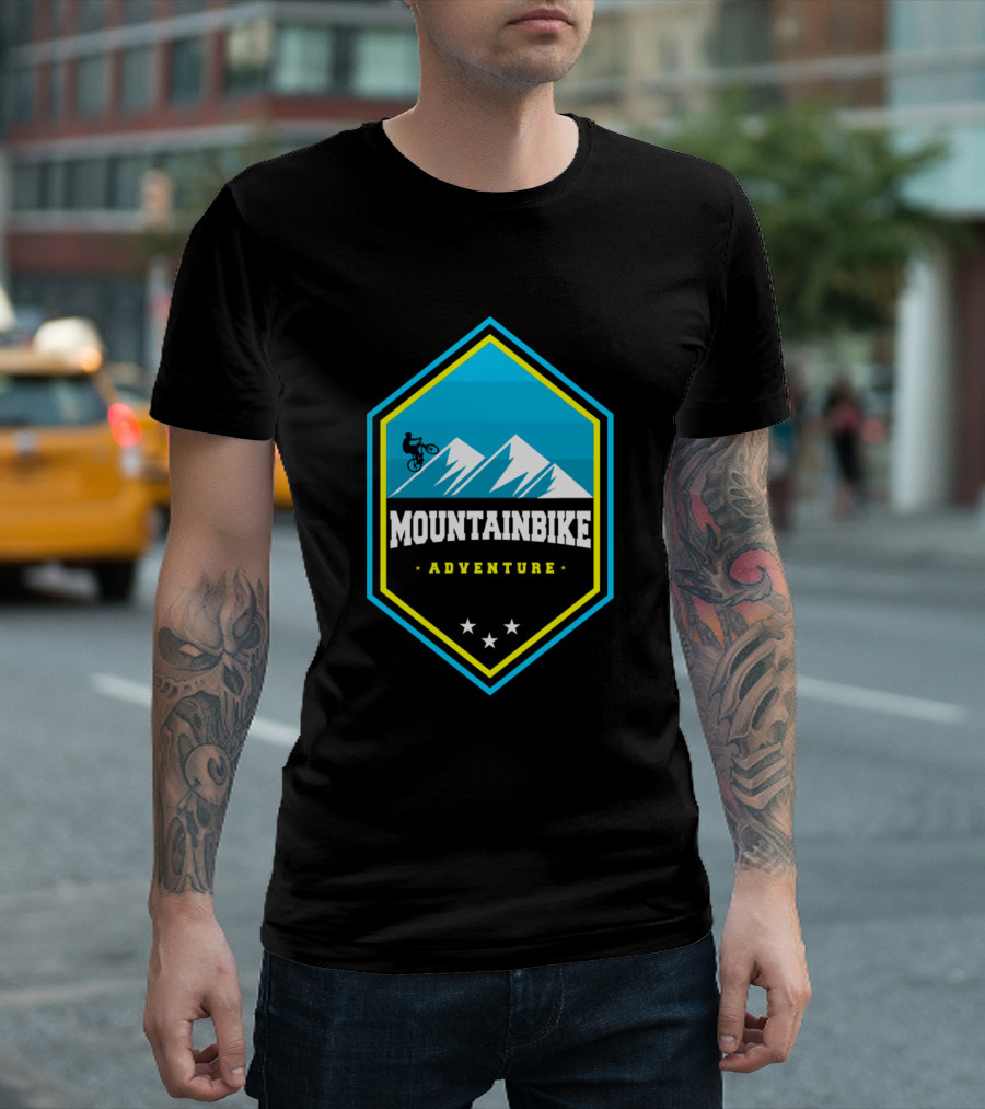 Mountain Bike Adventure Mountainous Cycling Journey with Stars and Rider T-Shirt