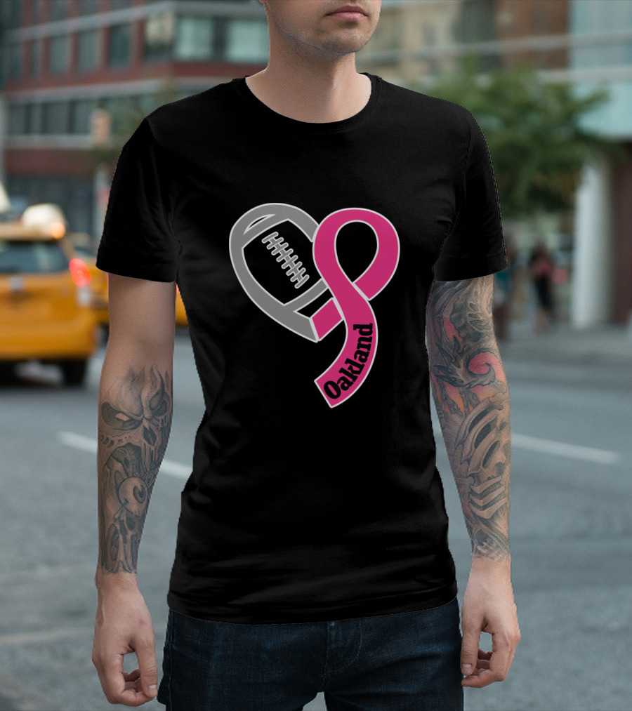Oakland Heart Football Pink Ribbon Breast Cancer Awareness T-Shirt