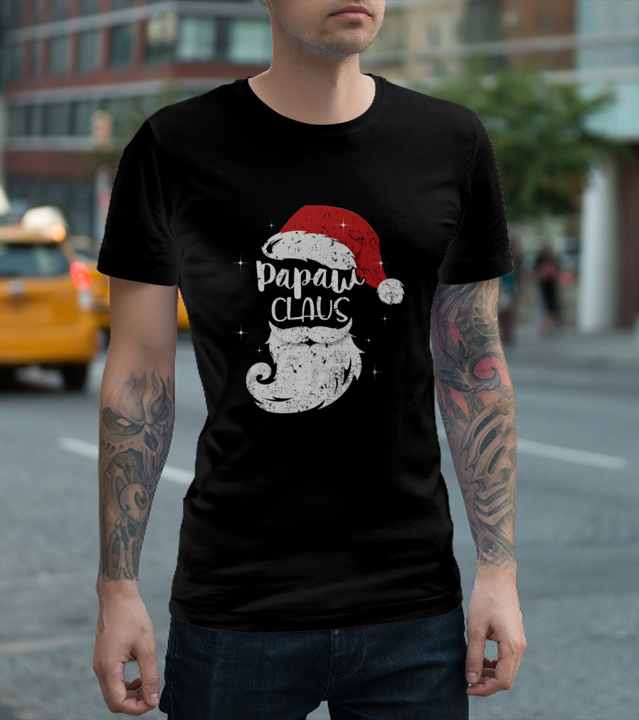 Papaw Claus Festive Santa Christmas Beard and Hat T-Shirt
