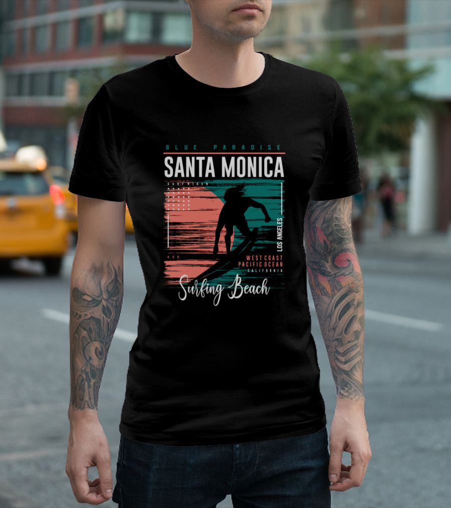 Blue Paradise Santa Monica Surfing Beach West Coast Pacific Ocean California USA Los Angeles T-Shirt