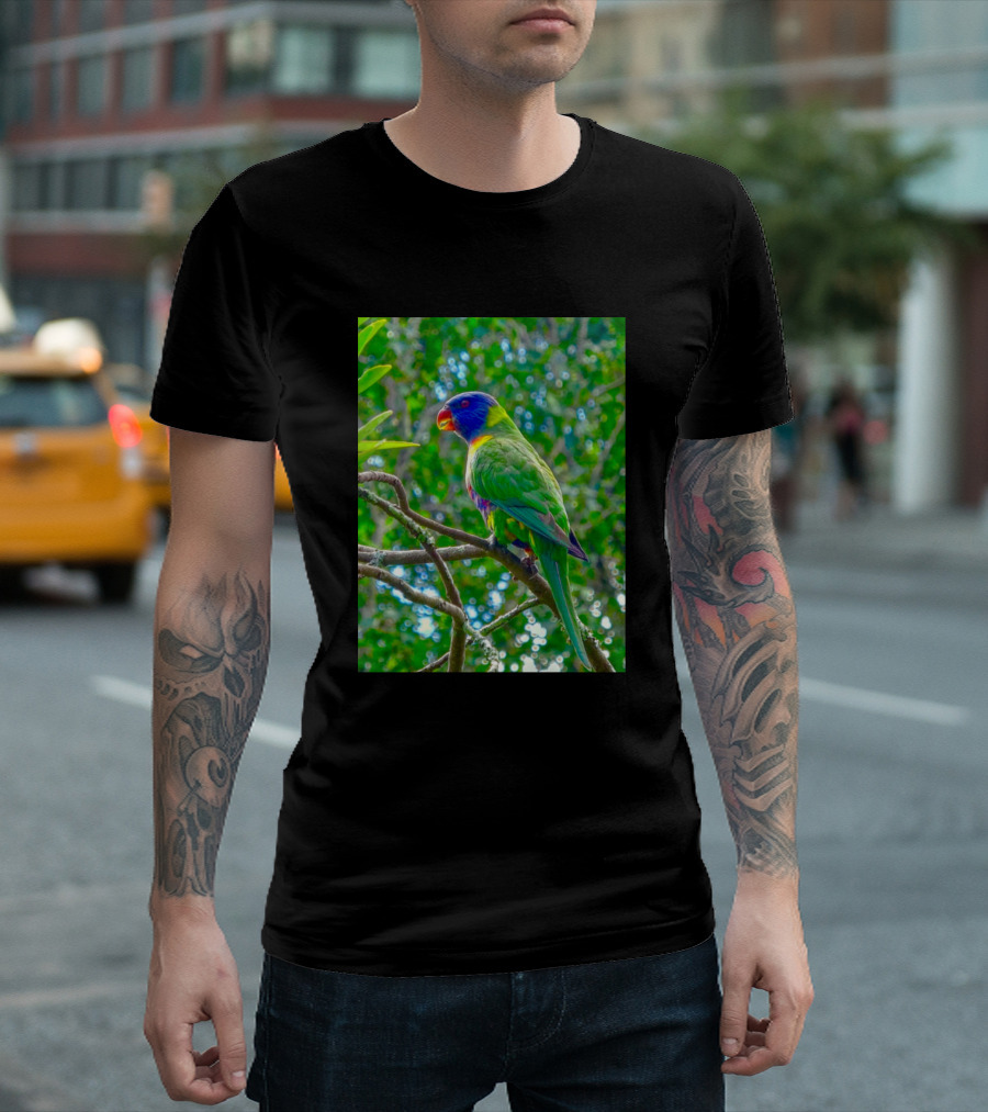 The Rainbow Lorikeet Perched in Vibrant Greenery T-Shirt