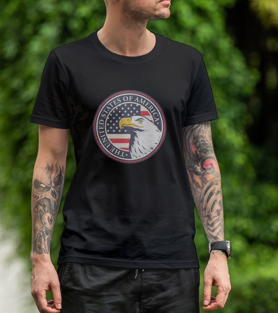 The United States Of America Bald Eagle Emblem With American Flag T-Shirt