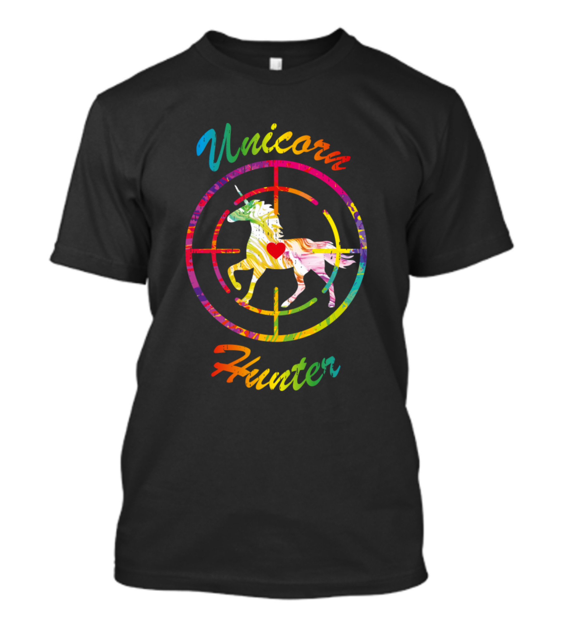 Unicorn Hunter Rainbow Target Humor Mens Boys T-Shirt