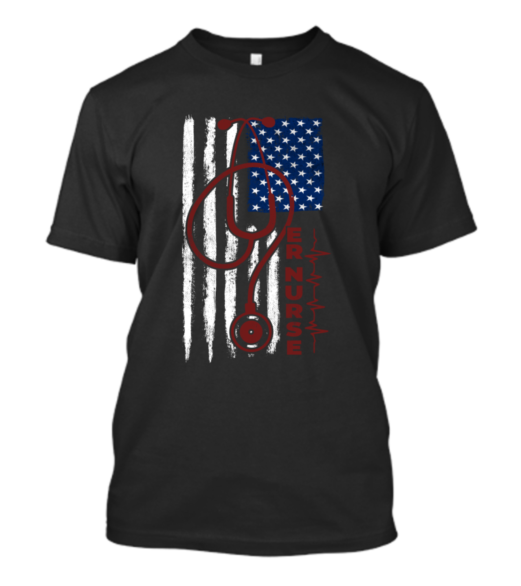 American Flag ER Nurse USA Nurses Stethoscope T-Shirt