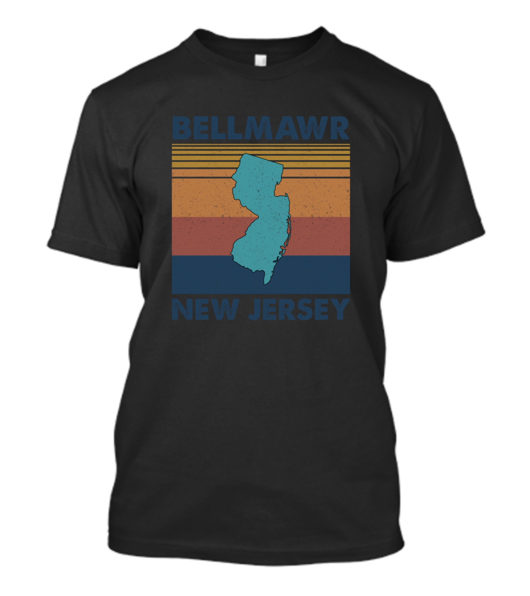 Bellmawr New Jersey Retro State Outline With Stripes T-Shirt