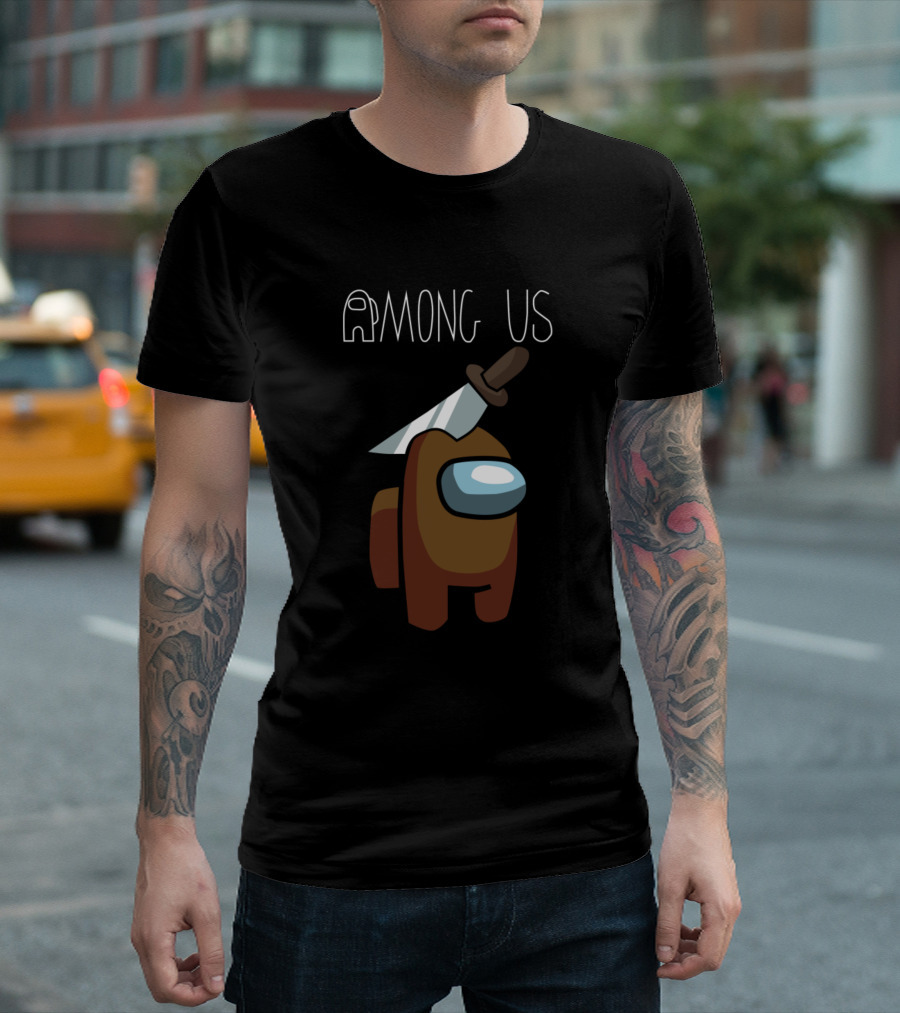 AMONG US Brown Character With Sword Hat T-Shirt