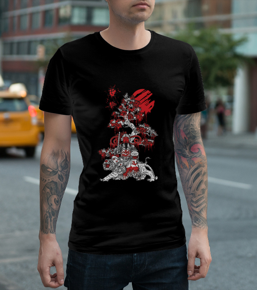 Awesome Chinese King Lover with Red and White Tree Tiger Scene T-Shirt