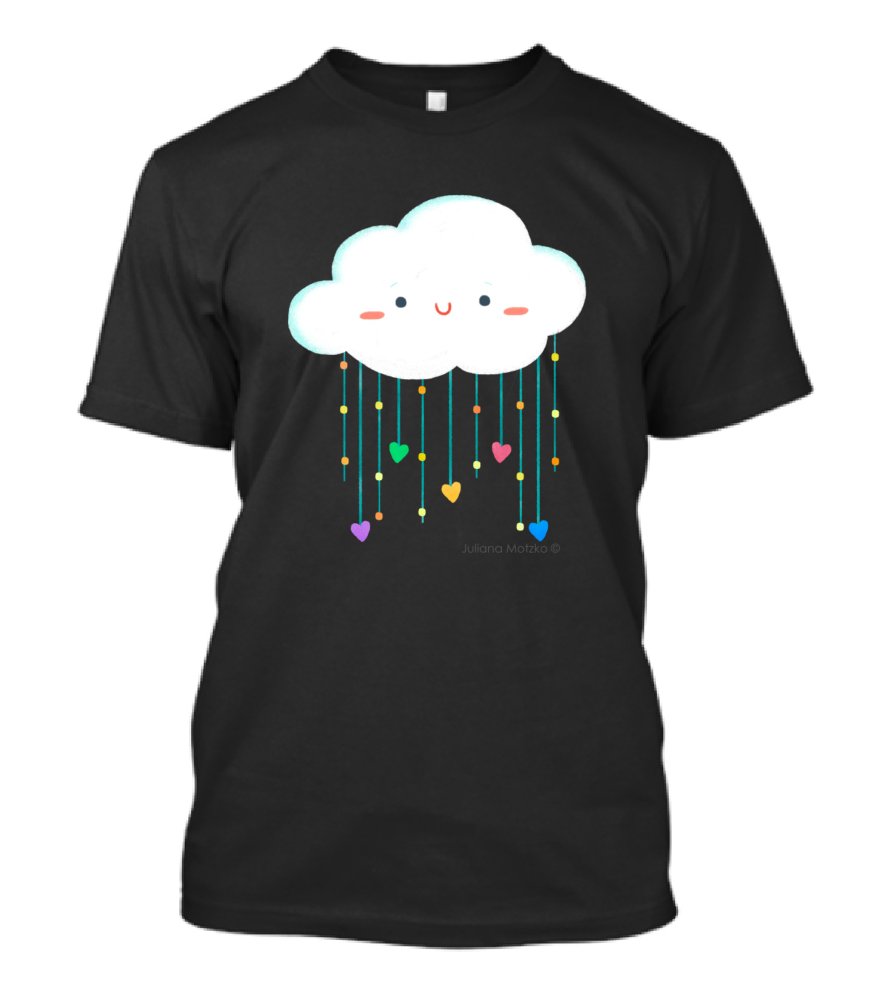 Smiling Cloud With Colorful Heart Raindrops By Juliana Motzko T-Shirt