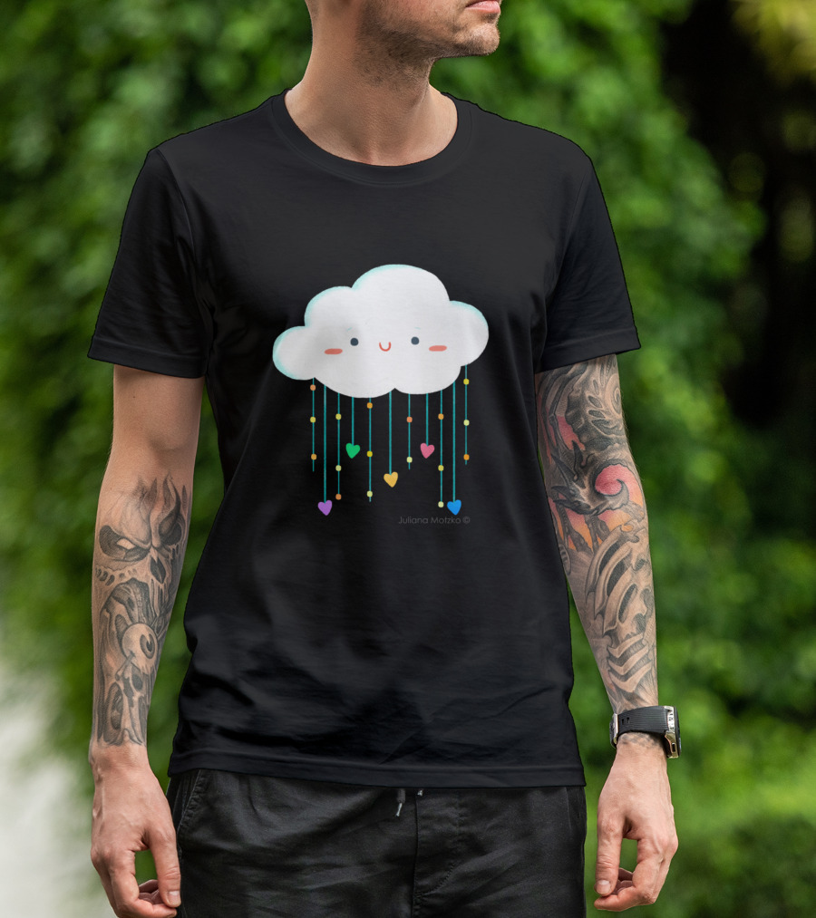 Smiling Cloud With Colorful Heart Raindrops By Juliana Motzko T-Shirt