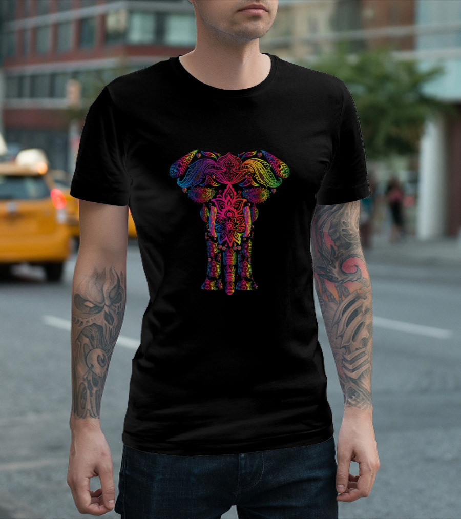 Psychedelic Mandala Colorful Elephant T-Shirt