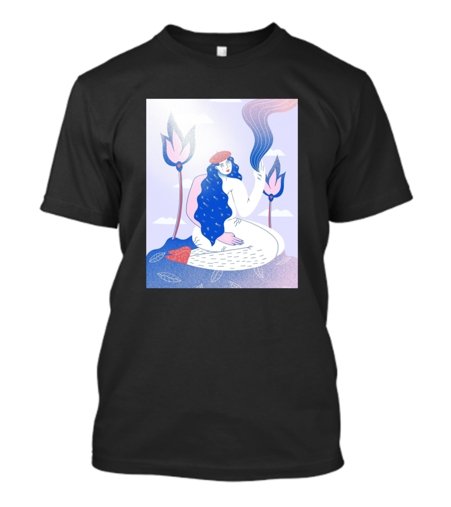 Emotions Live Dreamy Modern Art Nouveau Style With Flowing Hair And Floral Elements T-Shirt