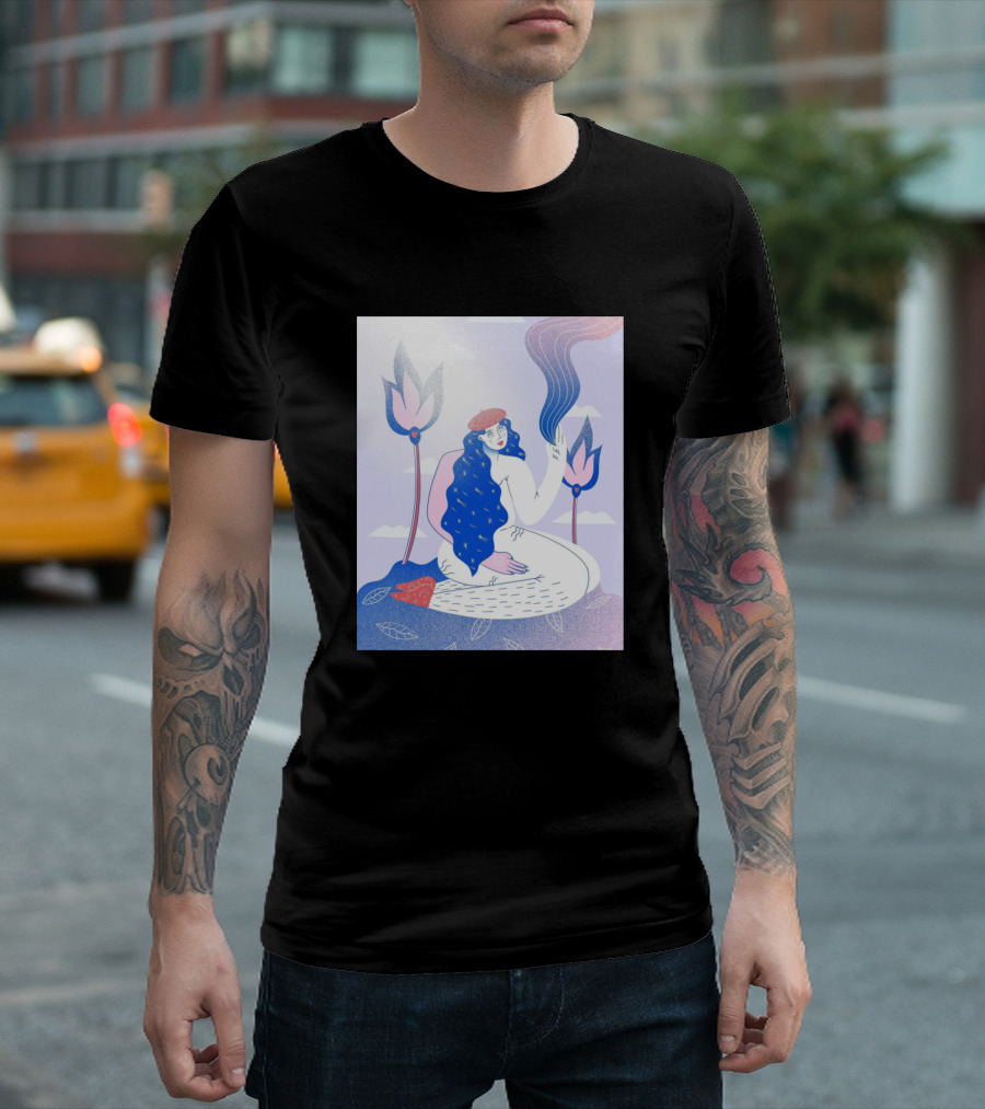 Emotions Live Dreamy Modern Art Nouveau Style With Flowing Hair And Floral Elements T-Shirt