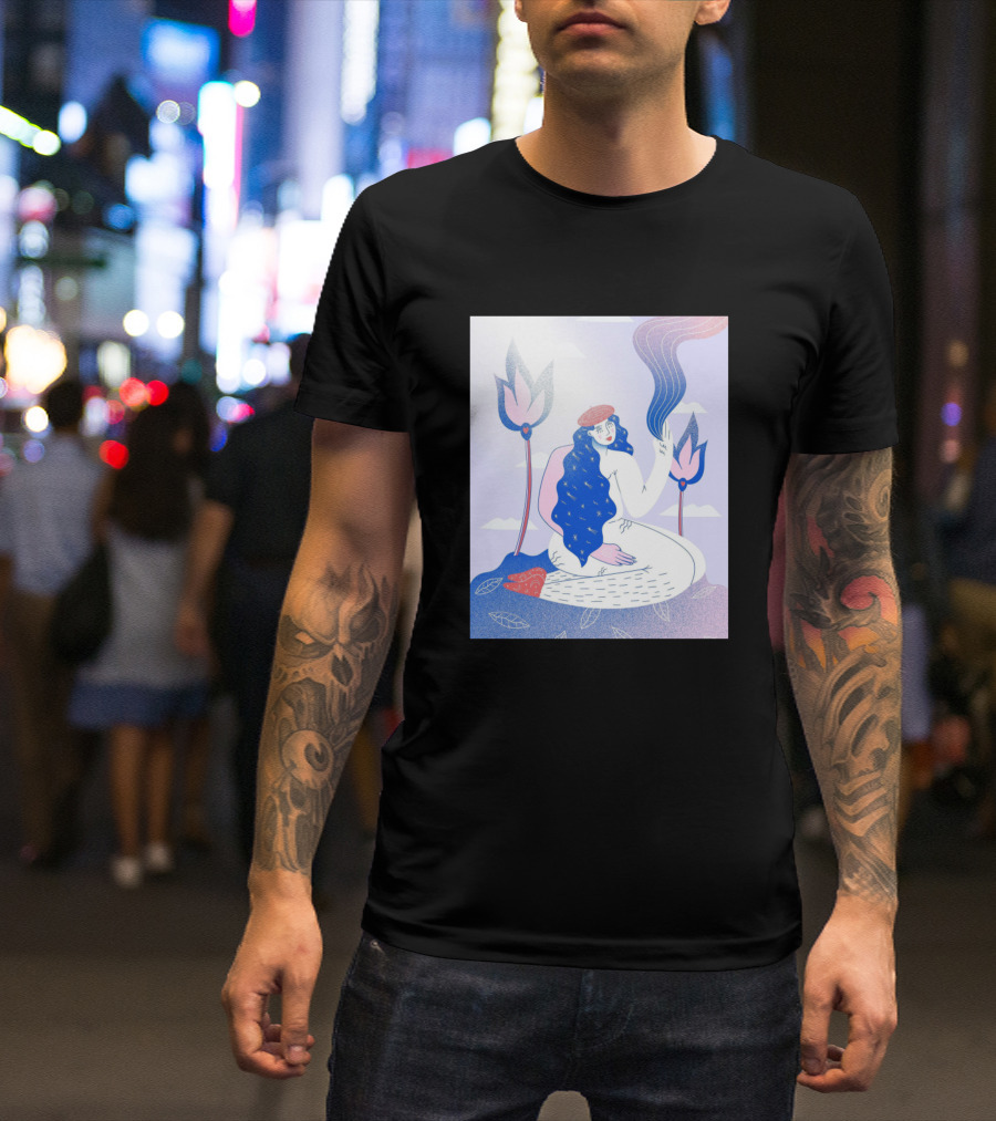 Emotions Live Dreamy Modern Art Nouveau Style With Flowing Hair And Floral Elements T-Shirt