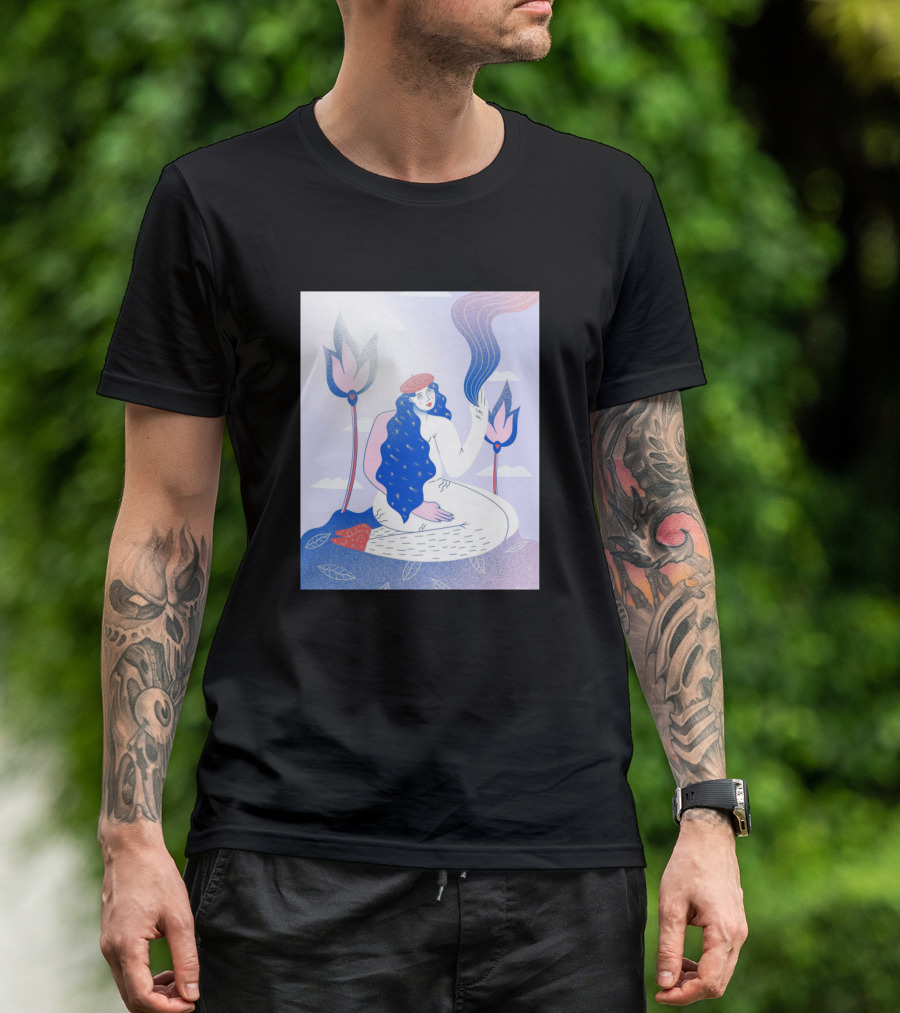 Emotions Live Dreamy Modern Art Nouveau Style With Flowing Hair And Floral Elements T-Shirt