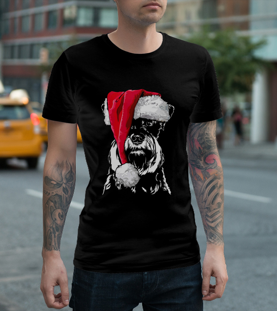 Miniature Schnauzer Wearing Santa Hat Funny Christmas Dog T-Shirt