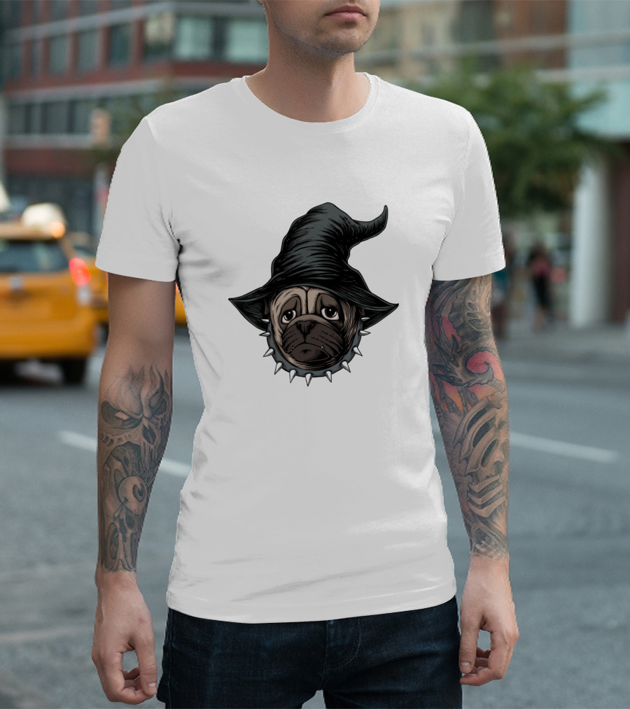 Halloween Pug Dog Black Witch Hat T-Shirt