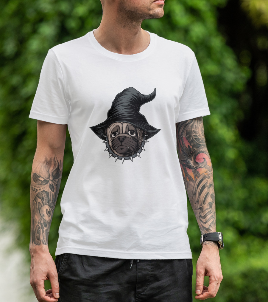 Halloween Pug Dog Black Witch Hat T-Shirt