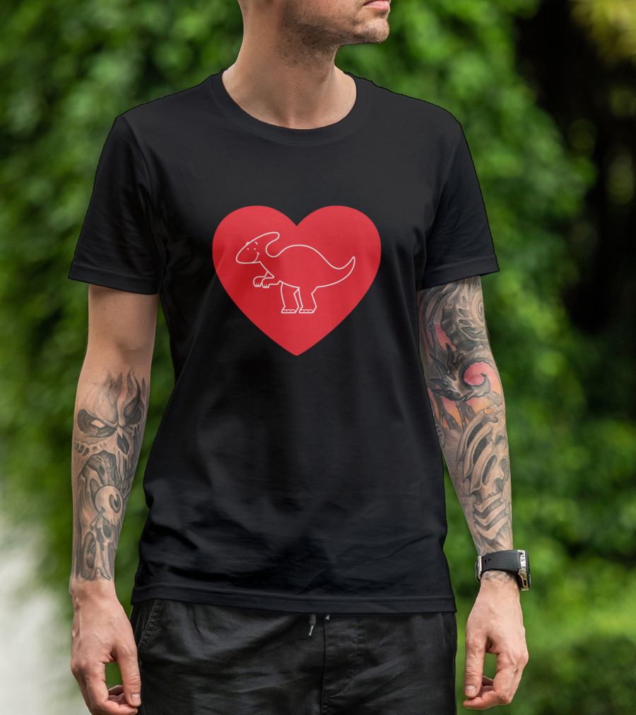 I Love Parasaurolophus Lover For Girl Duckbil Heart Drawing T-Shirt