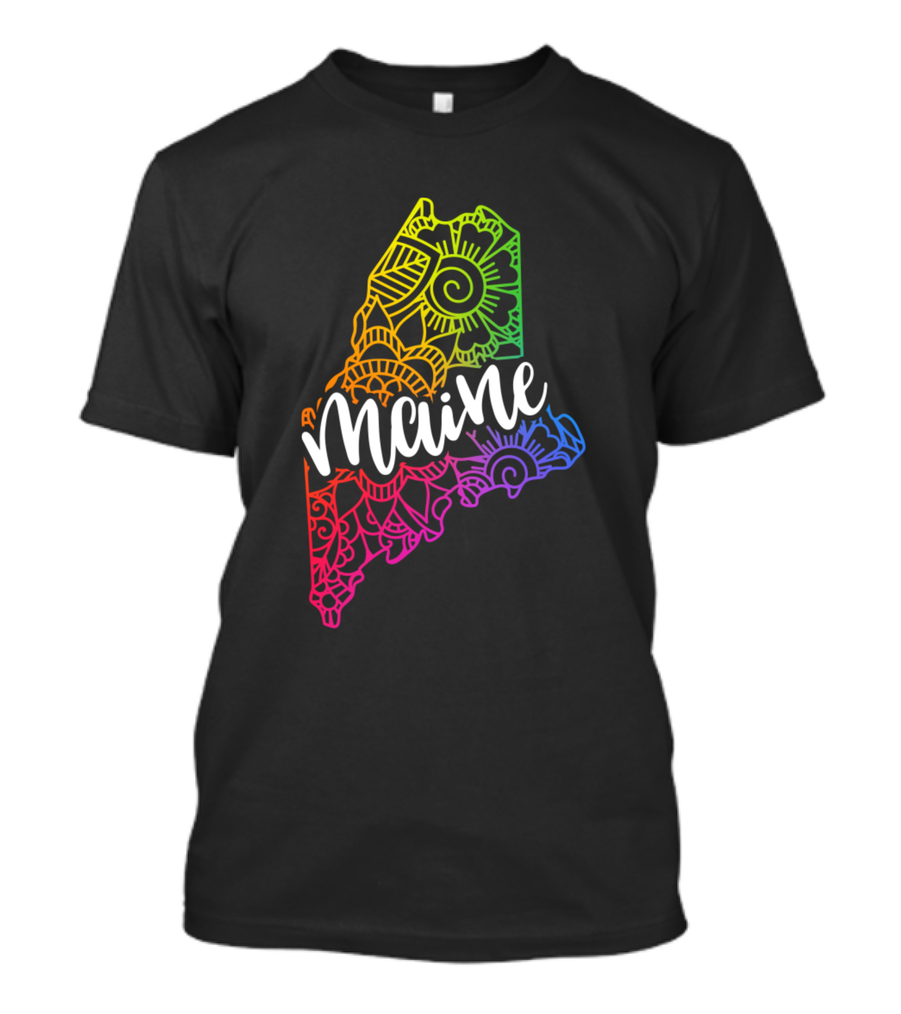Maine Rainbow Mandala State Outline T-Shirt