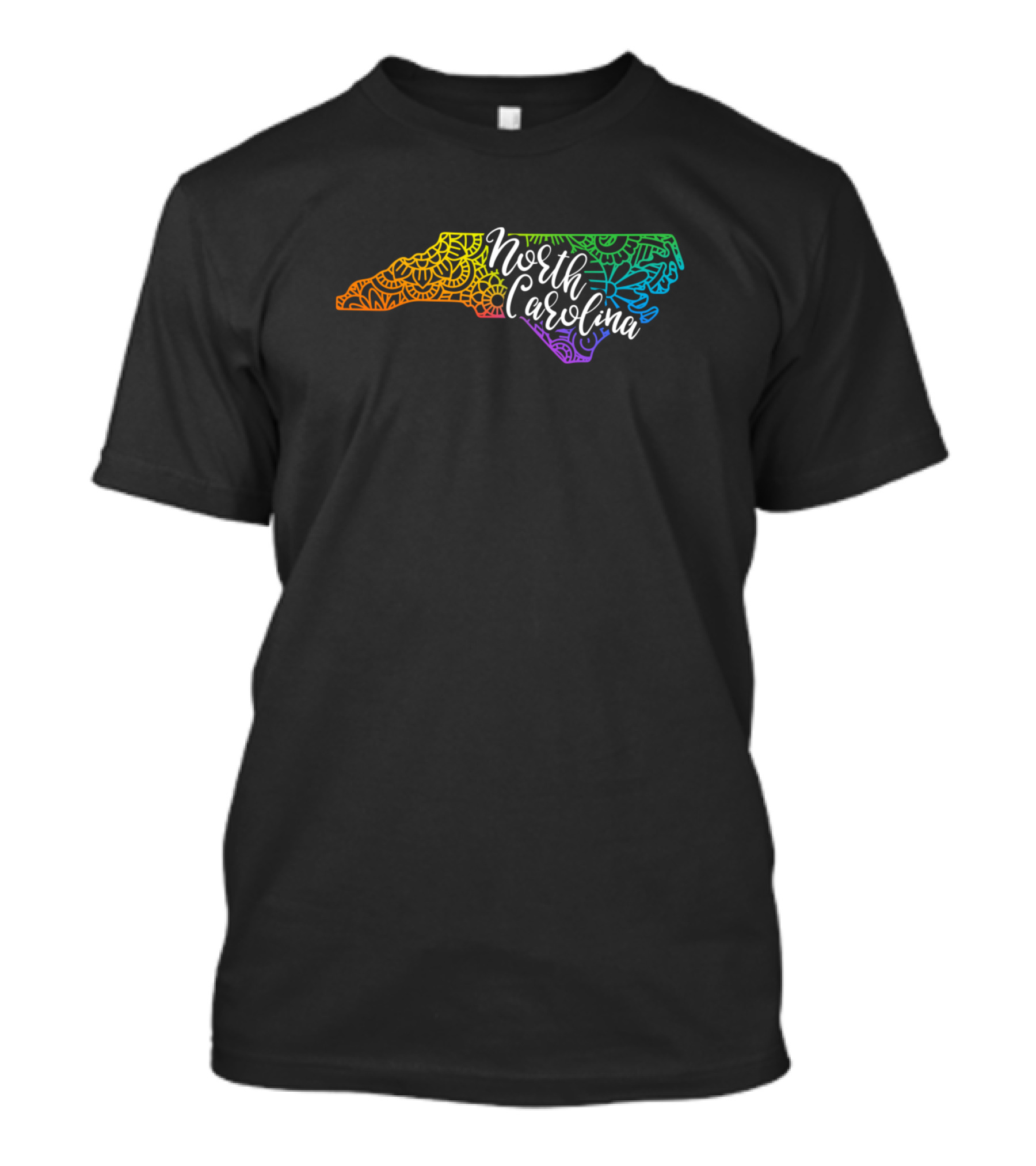 North Carolina Rainbow Mandala Pattern State Map T-Shirt