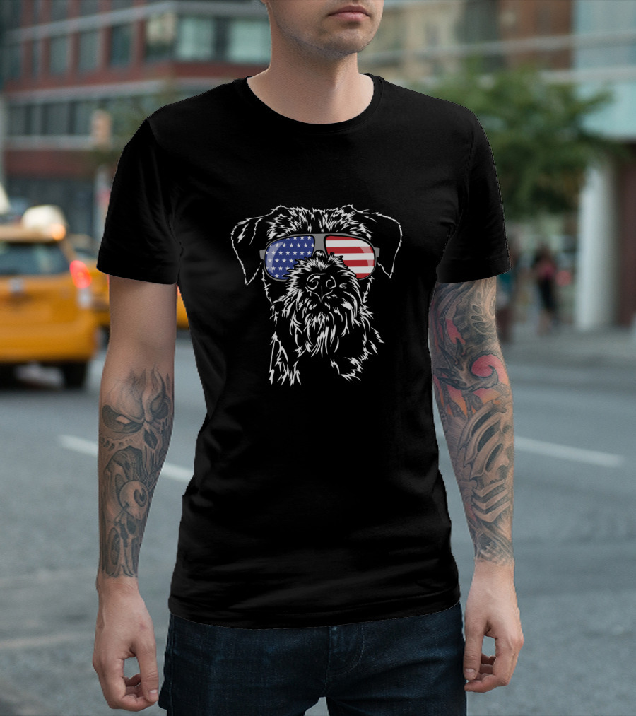 Border Terrier Wearing American Flag Sunglasses T-Shirt