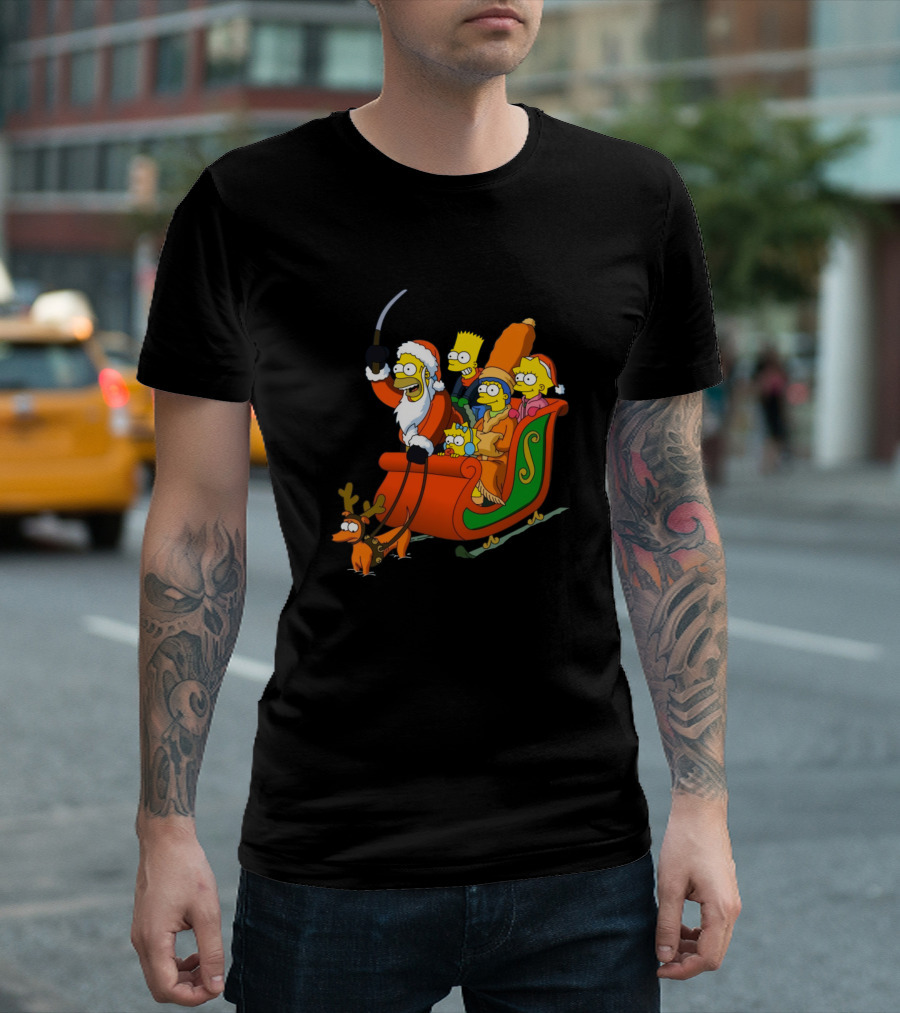 Simpsons Family Holiday Sleigh Ride with Santa Homer T-Shirt