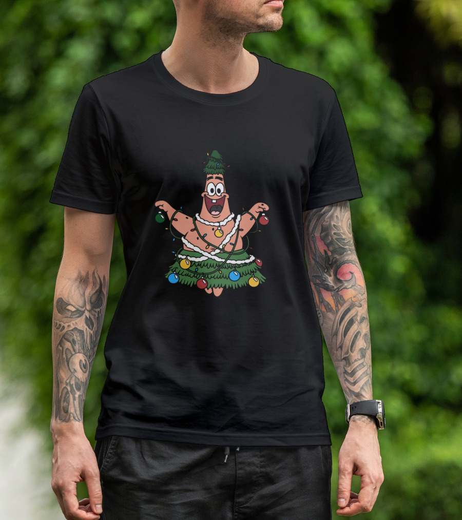 SpongeBob Christmas Patrick Star Decorated As A Christmas Tree T-Shirt