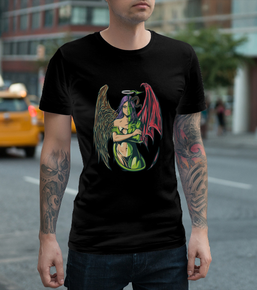 Nephilim Angel Demon Hybrid with Wings and Halo T-Shirt