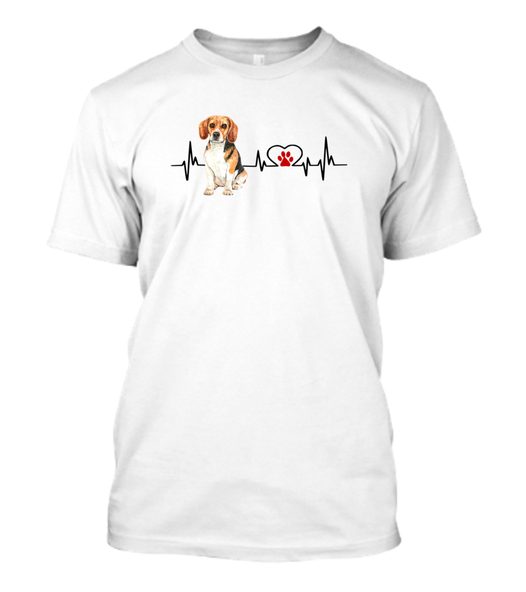 Beagle Ekg Heartbeat Heart Line Dog Lovers Red Paw Prints T-Shirt