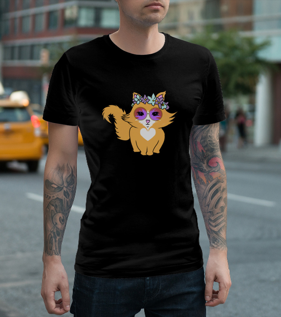 Cat With Glasses And Flower Crown T-Shirt