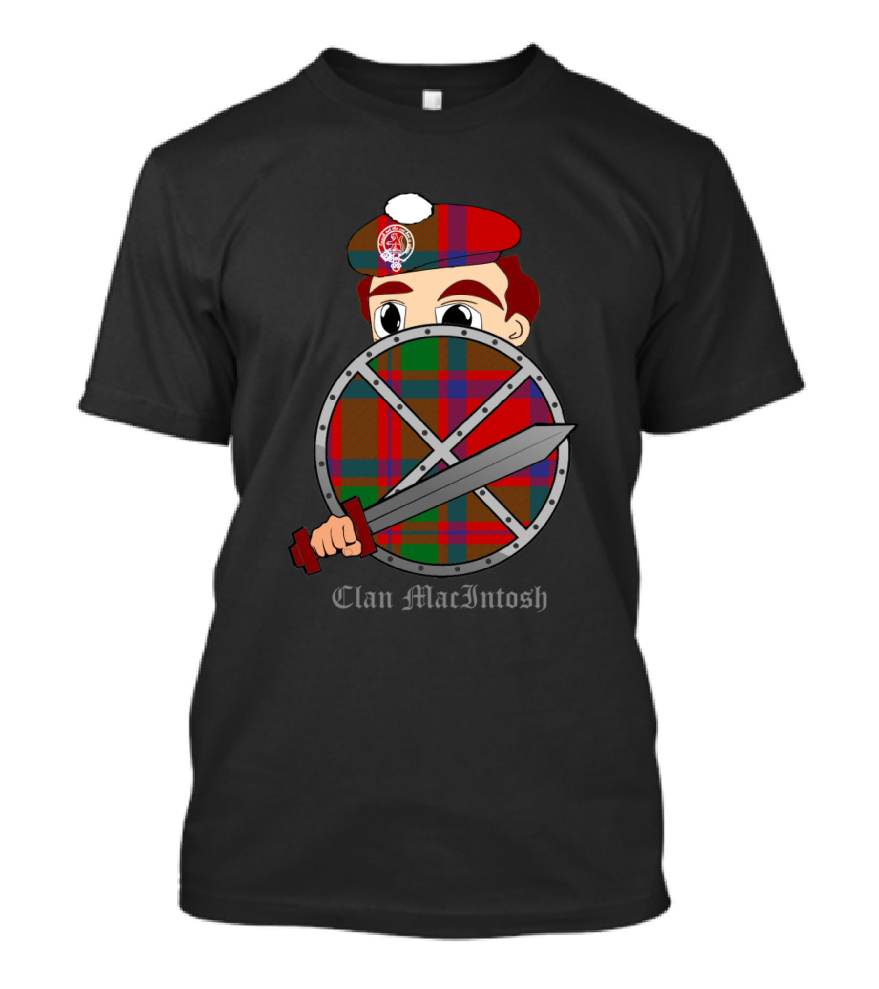 Clan MacIntosh Tartan Shield And Sword Character T-Shirt