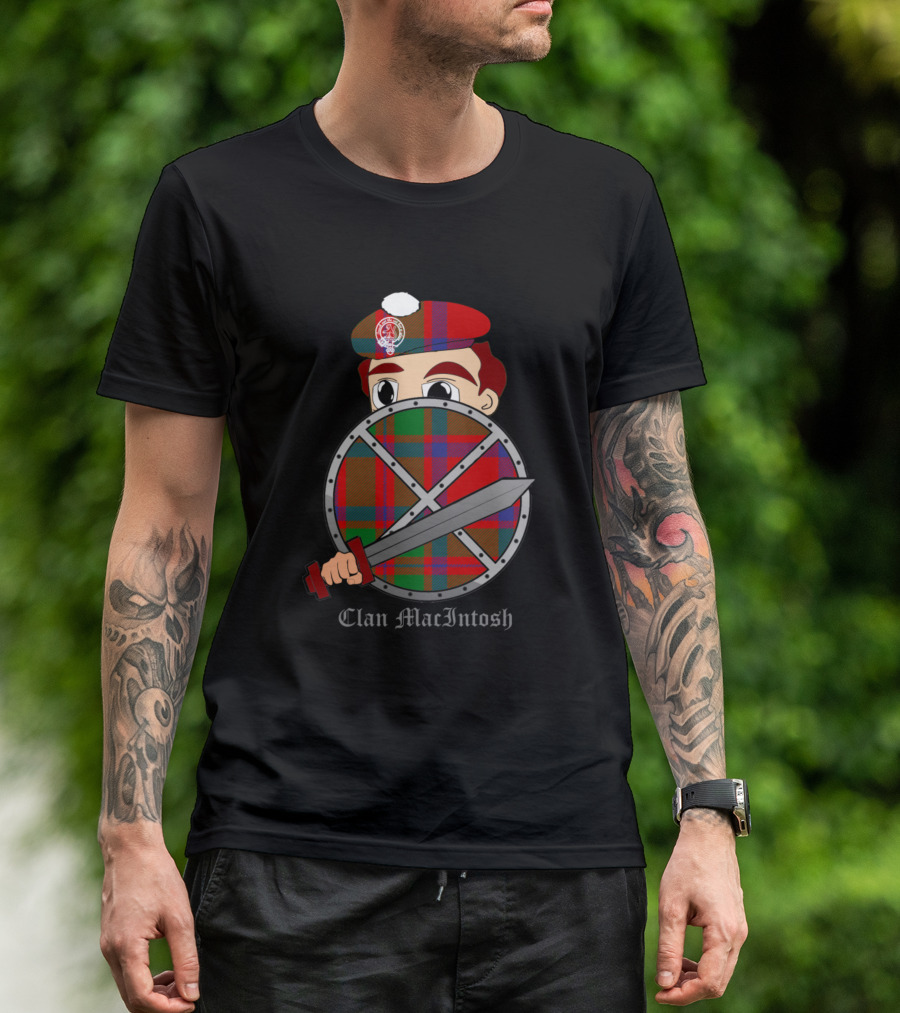 Clan MacIntosh Tartan Shield And Sword Character T-Shirt