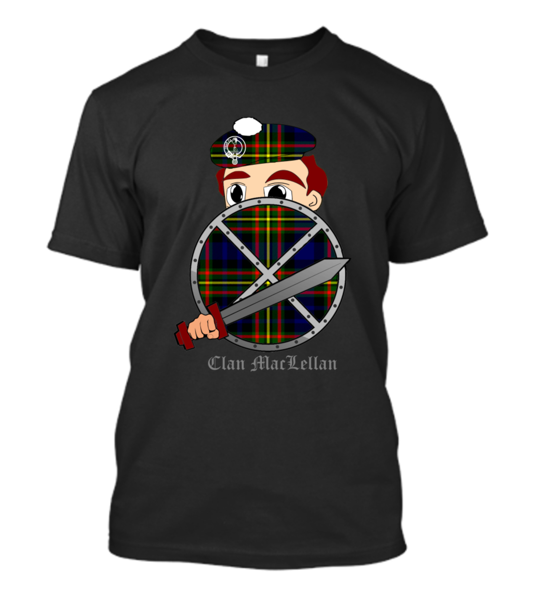 Clan MacLellan Tartan Shield And Sword Cartoon T-Shirt