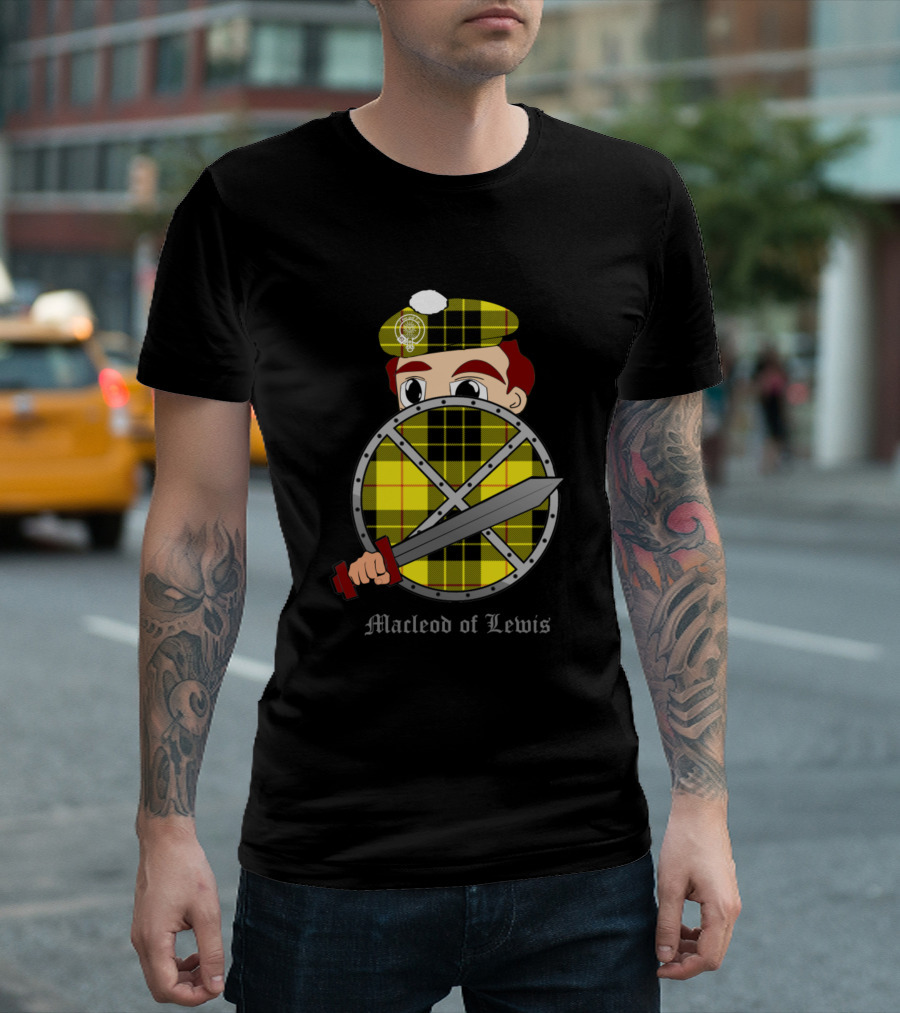 Macleod of Lewis Warrior with Tartan Shield and Sword T-Shirt