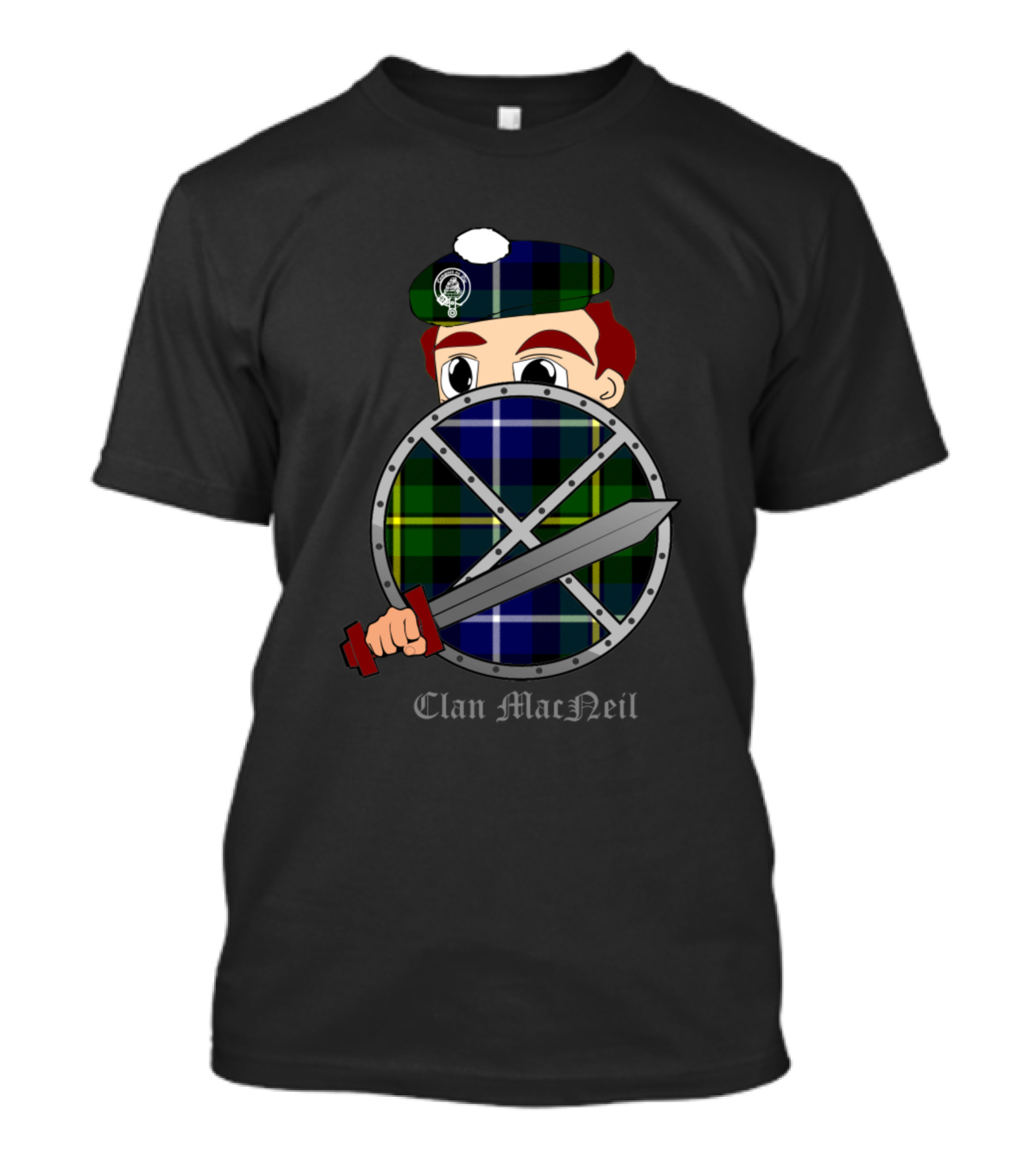 Clan MacNeil Tartan Shield And Sword Scottish Heritage T-Shirt