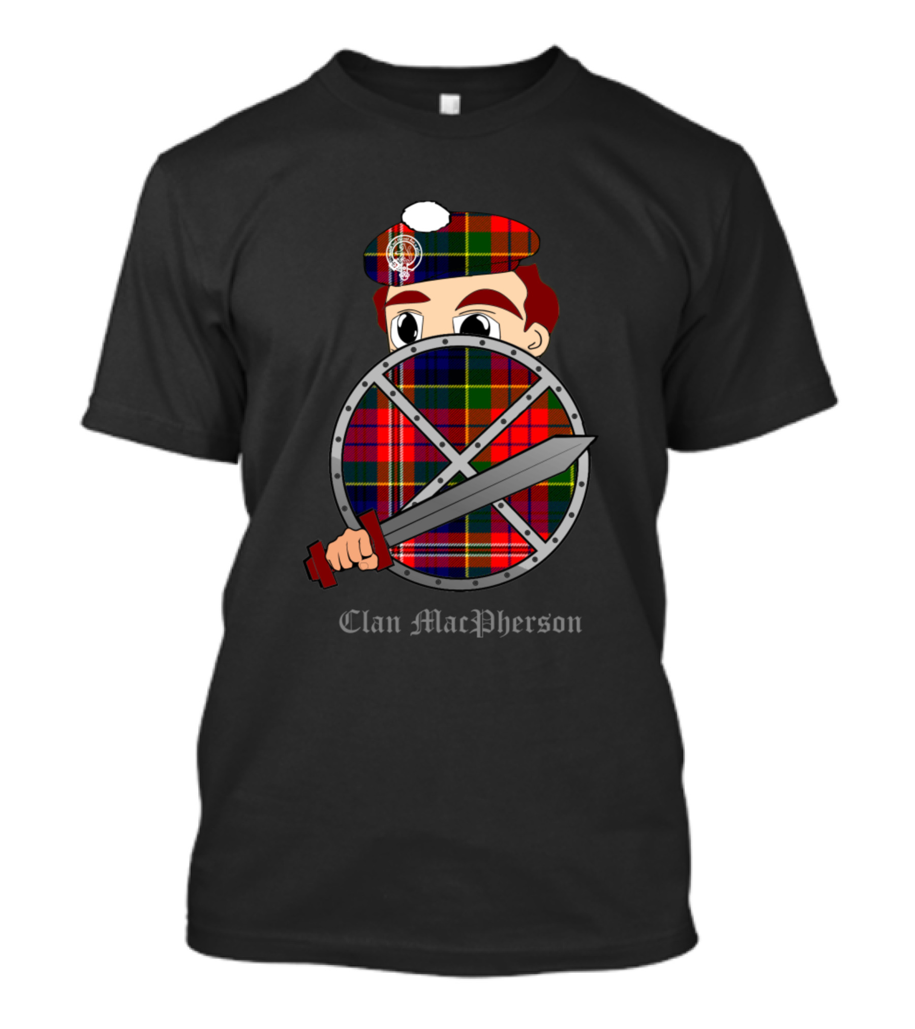 Clan Macpherson Tartan Shield And Sword Character T-Shirt