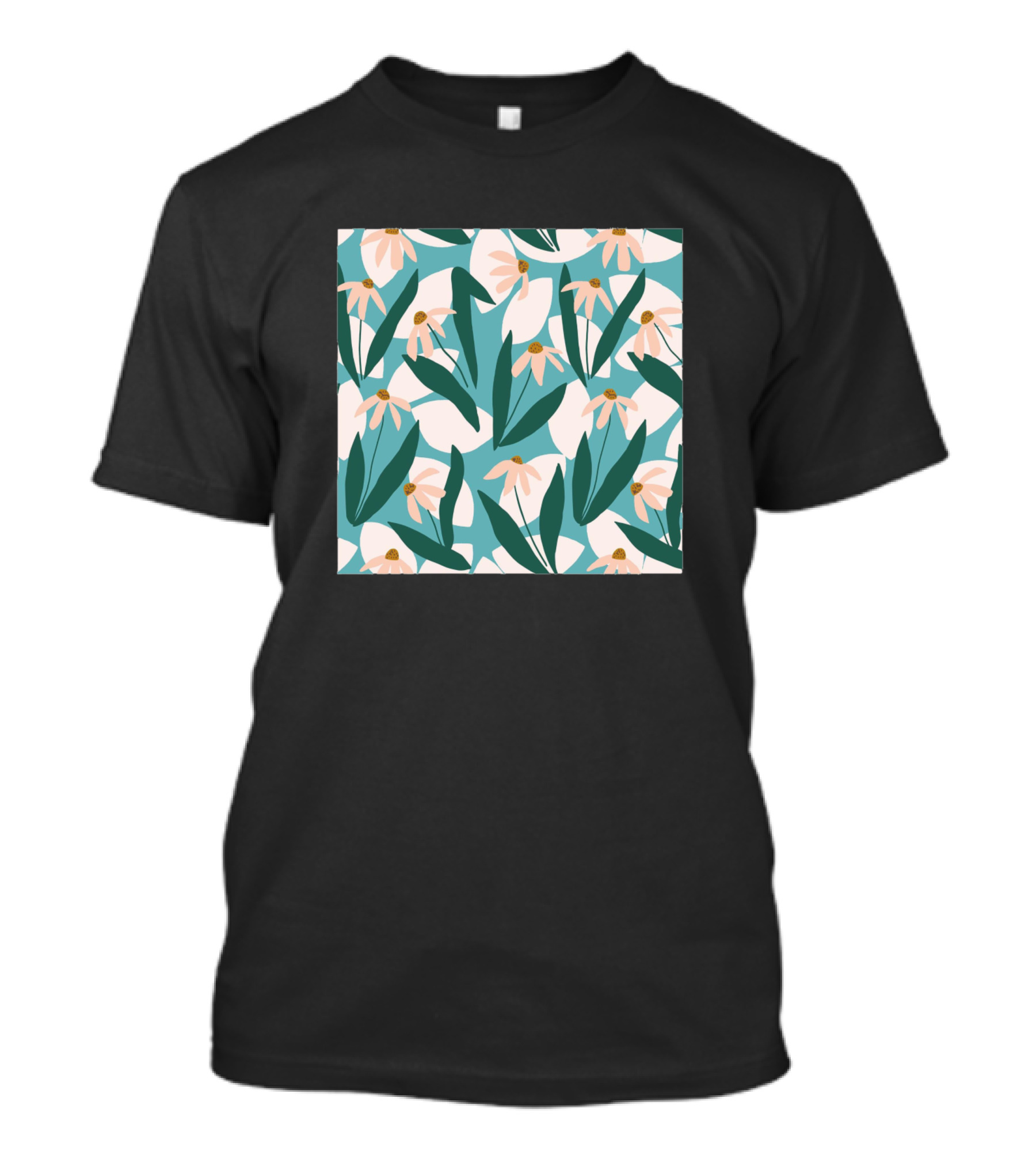 Colorful Floral Patterns With Leaves And White Pink Blossoms T-Shirt