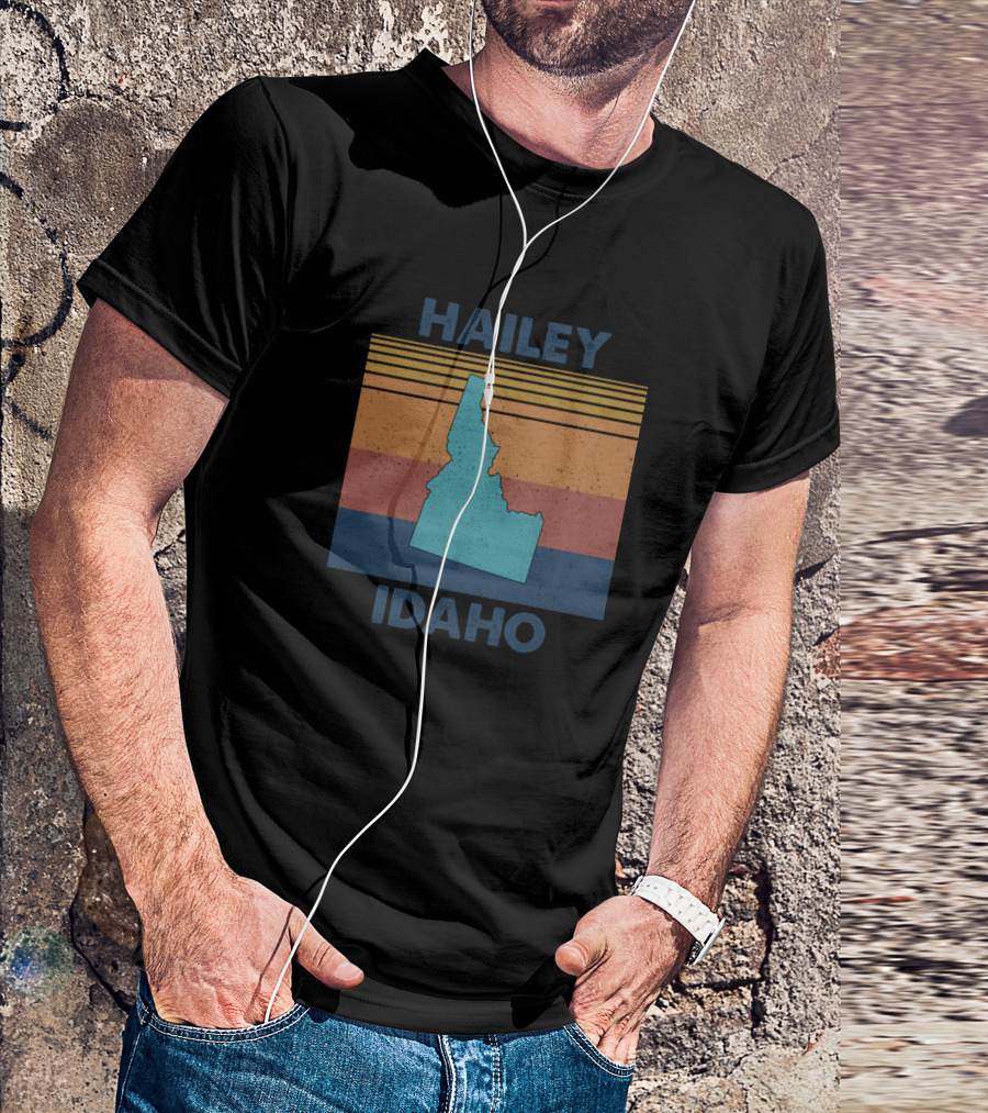 Hailey Idaho Vintage State Outline Retro Stripes T-Shirt