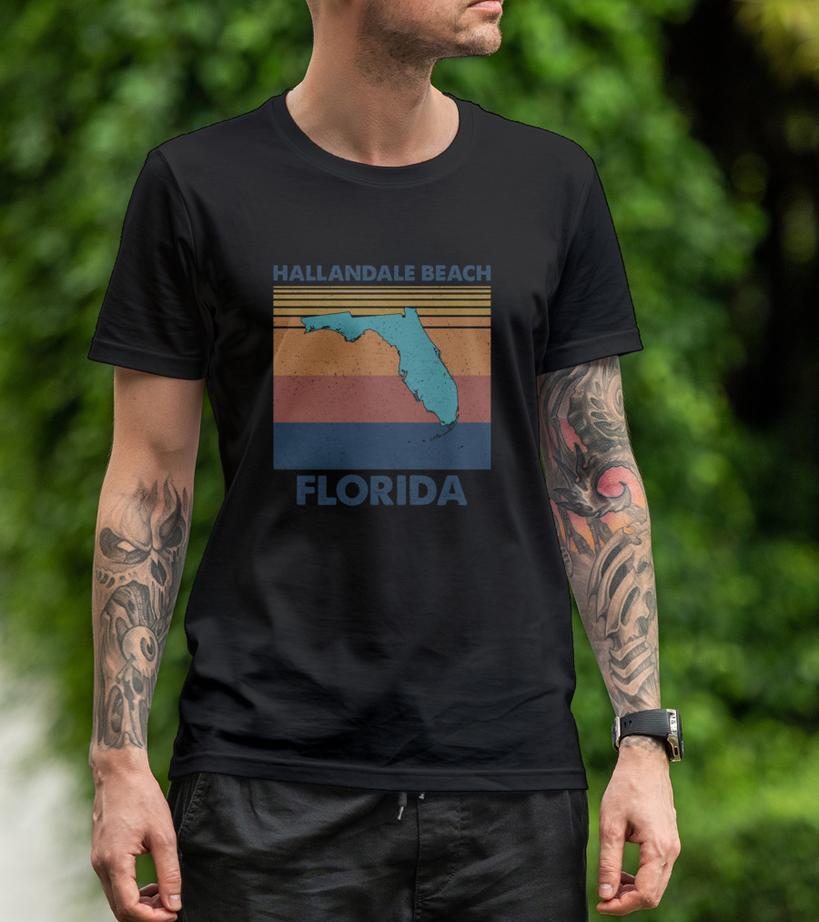 Hallandale Beach Florida Retro Sunset Map State T-Shirt