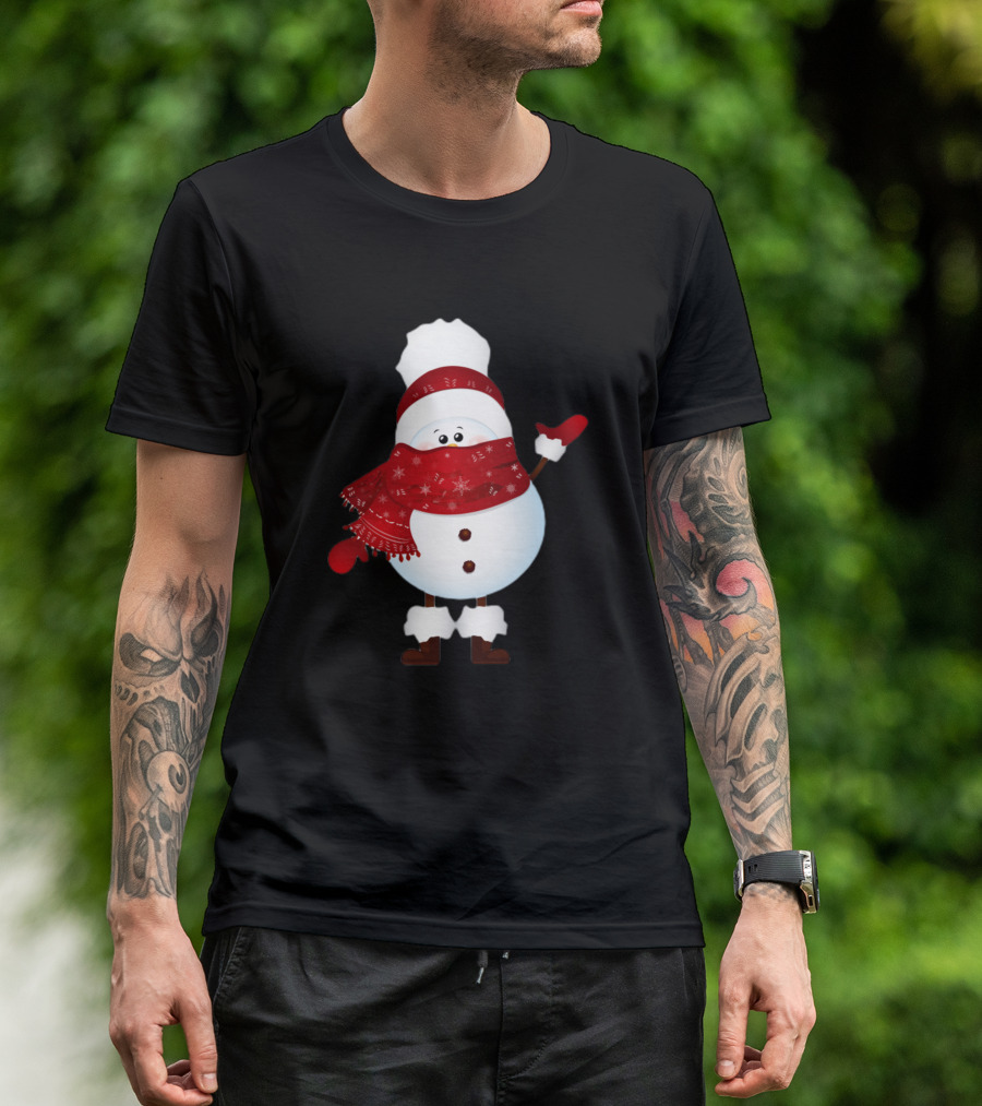 Hello Snowman Winter Style With Red Scarf And Mittens T-Shirt