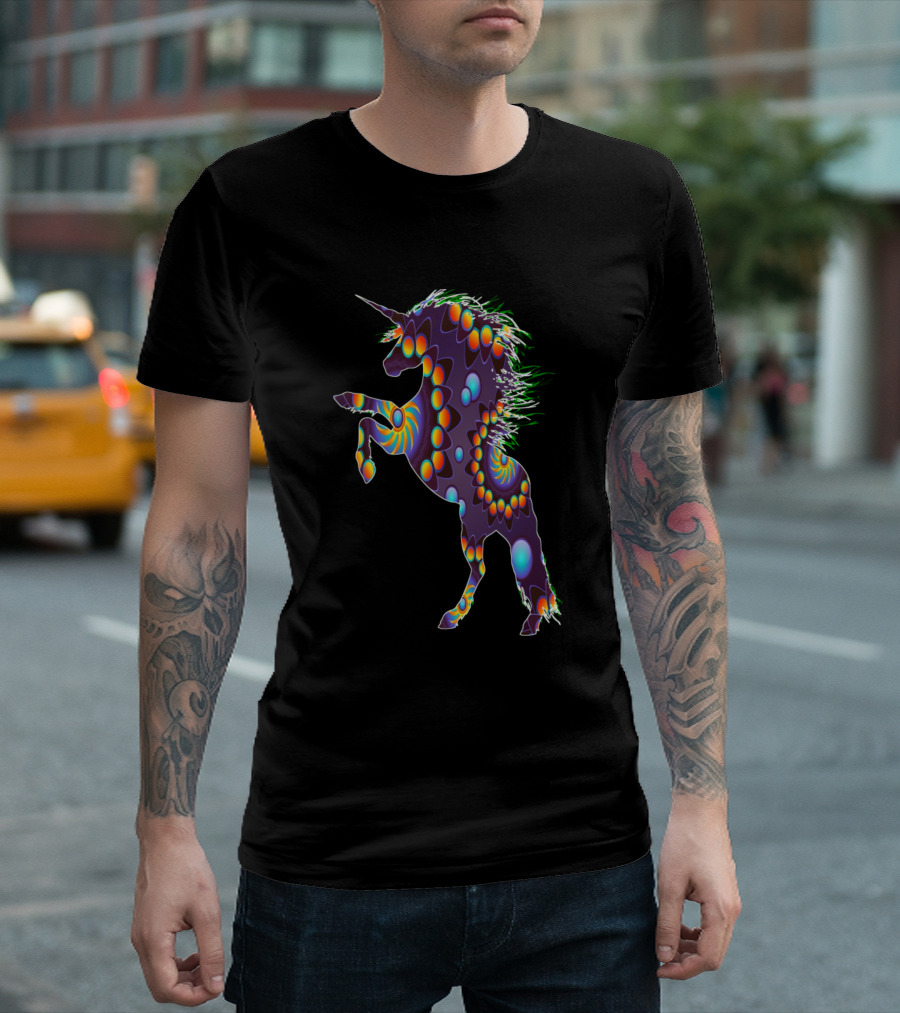 Psychedelic Unicorn Spiral Pattern Vibrant Colors T-Shirt