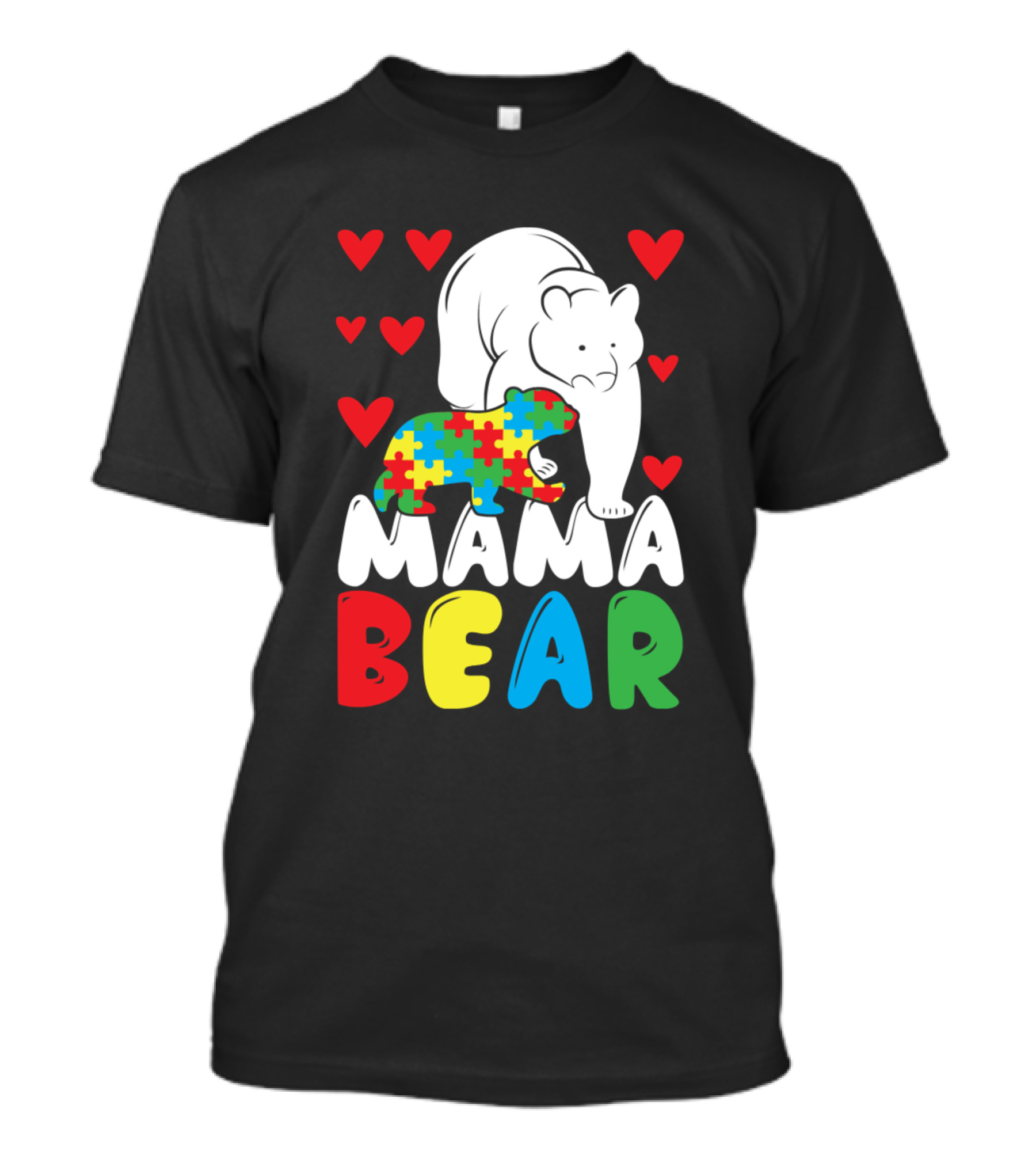 Mama Bear Autism Awareness Puzzle Piece Hearts T-Shirt