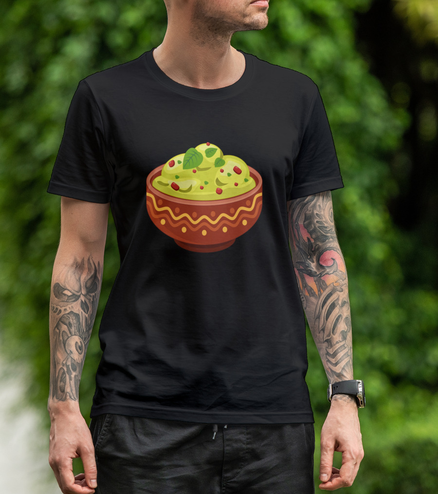 Avocado Soop Delightful Green Dip In Decorative Bowl With Red And Green Garnish T-Shirt
