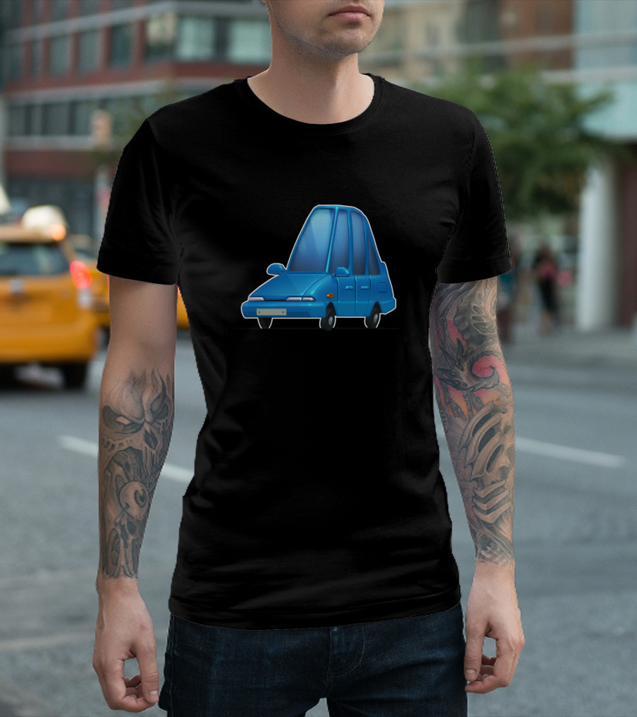Blue Cartoon Car Whimsical T-Shirt