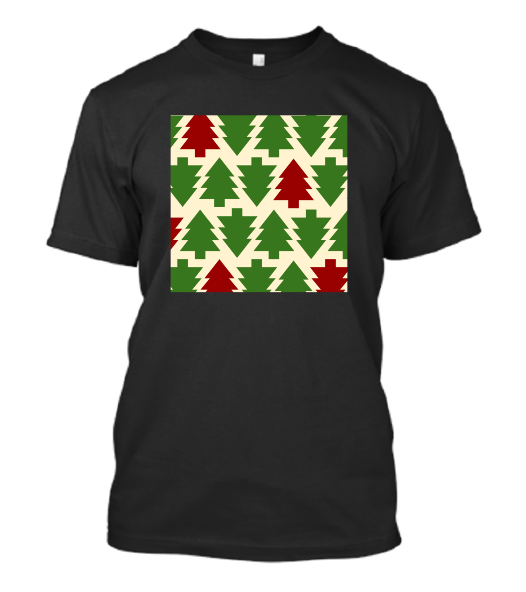 Christmas Tree Pattern Green Red Block T-Shirt